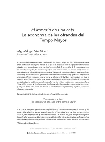 El imperio en una caja. La economía de las ofrendas del Tempo Mayor
