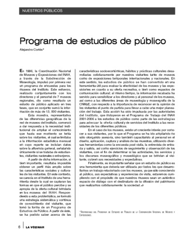 Nuestros públicos. Programa de estudios de público