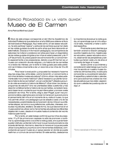 Comprender para transformar. Espacio pedagógico en la visita guiada. Museo de El Carmen