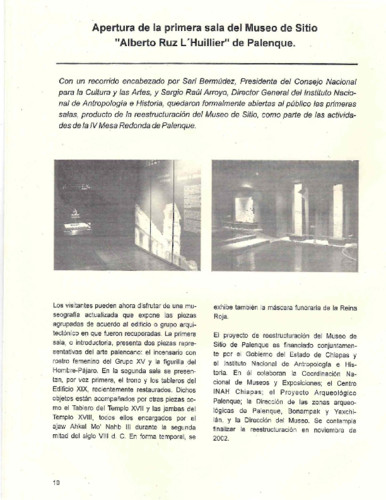 Apertura de la primera sala del Museo de Sitio "Alberto Ruz L'Huillier" de Palenque