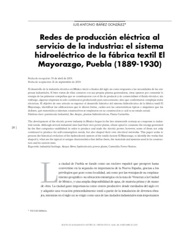 Redes de producción eléctrica al servicio de la industria: el sistema hidroeléctrico de la fábrica textil El Mayorazgo, Puebla (1889-1930)