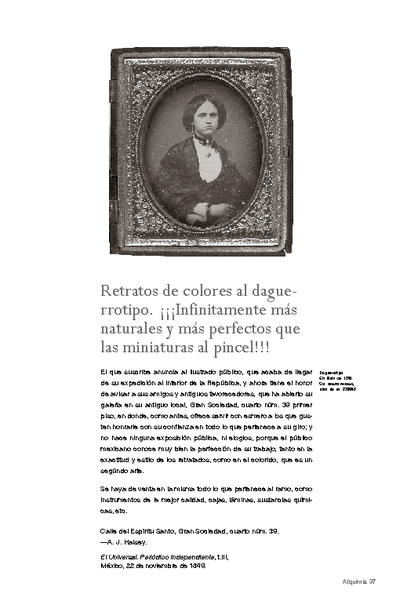 Retratos de colores al daguerrotipo. ¡¡¡Infinitamente más naturales y más perfectos que las miniaturas al pincel!!!