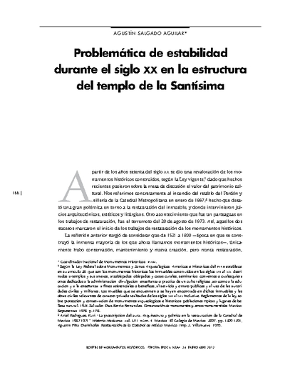 Problemática de estabilidad durante el siglo XX en la estructura del templo de la Santísima
