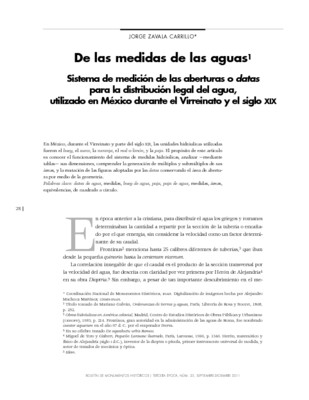 De las medidas de las aguas. Sistema de medición de las aberturas o datas para la distribución legal del agua, utilizado en México durante el Virreinato y el siglo XIX