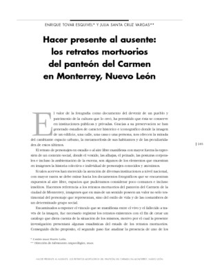 Hacer presente al ausente: los retratos mortuorios del panteón del Carmen en Monterrey, Nuevo León