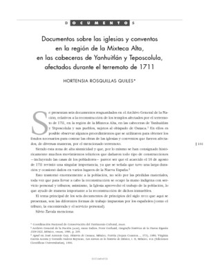 Documentos sobre las iglesias y conventos en la región de la Mixteca Alta en las cabeceras de Yanhuitlán y Teposcolula, afectados durante el terremoto de 1711
