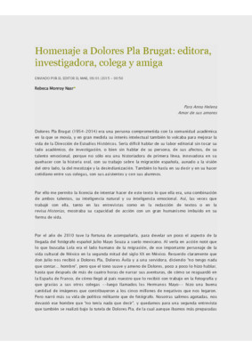 Homenaje a Dolores Pla Brugat: editora, investigadora, colega y amiga