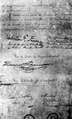 Documento signado por Valentín Gómez Farías, Diputado por el Estado de Jalisco, Presidente del Congreso