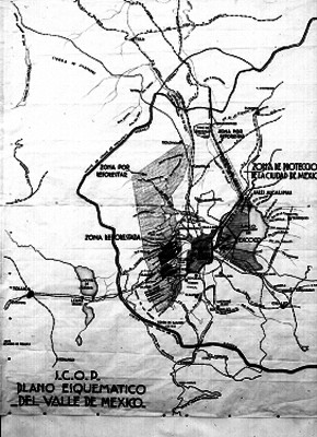 Plano esquemático del Valle de México
