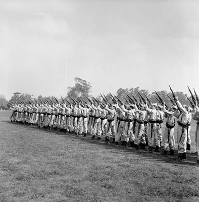 Efectivos de la infanteria durante exhibición en ceremonia militar
