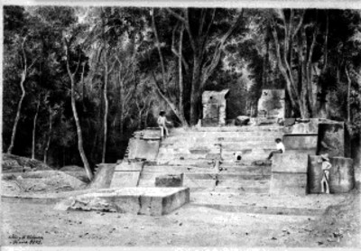 Ruinas de Cempoala, reprografía de un dibujo de José María Velasco