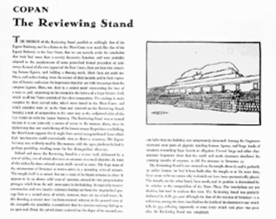 Texto e ilustración que muestran la Tribuna de los Espectadores en Copán