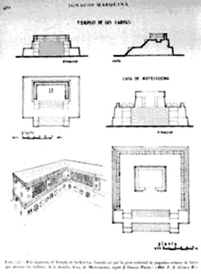 Lámina del Templo de las Caritas en la zona arqueológica de Cempoala, reprografía bibliográfica