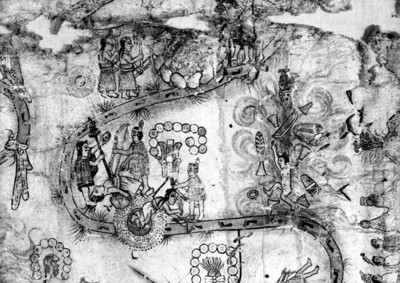 Escena de la parte inferior izquierda contenida en el mapa de Cuauhtinchan N° 2
