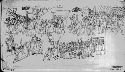 Códice de la Conquista que muestra la llegada de los españoles a Tlaxcala