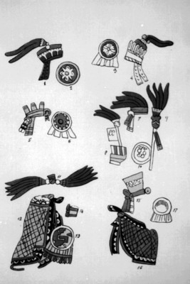 Tocados y vestimenta prehispánica, página 84 del libro Indumentaria Antigua Mexicana