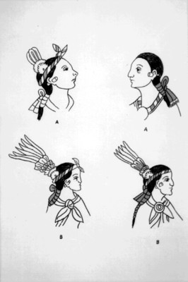 Peinados de los señores tlaxcaltecas, página 90 del libro Indumentaria Antigua Mexicana