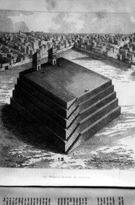 Grabado del Libro Historia Antigua de México de Clavijero, el Templo Mayor de México