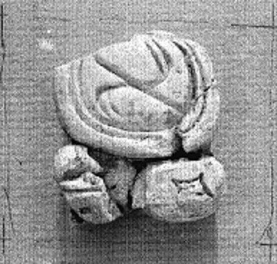 Fragmento de glifo maya perteneciente al Templo XVIII, detalle