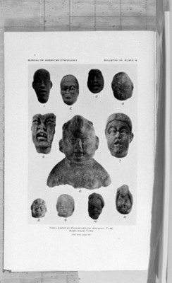 Ilustración de cabezas Olmecas del tipo baby face, reprografía