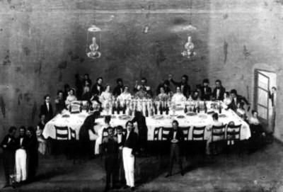 Litografia de un banquete de mediados del siglo XVIII, reprografía