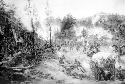 Pintura de la defensa del castillo de Chapultepec por el Batallón de San Blas, reprografía