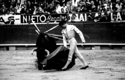 Torero realiza pase de muleta durante corrida