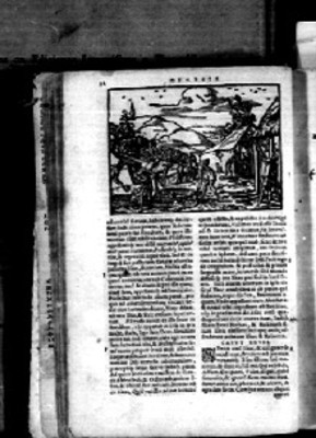 Pasaje del Génesis, en la Biblia Sacra, textos en latín e ilustración