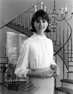 Modelo porta blusa blanca, retrato
