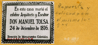 Placa en Av. Hidalgo N° 21