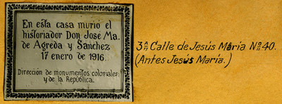Placa en 3° calle de Jesús María N° 40