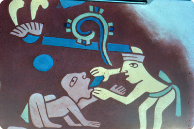Mural del escudo de la Facultad de Odontologia, motivo prehispanico teotihuacano