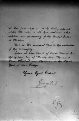Carta donde el gobierno Inglés reconoce al gobierno de Victoriano Huerta