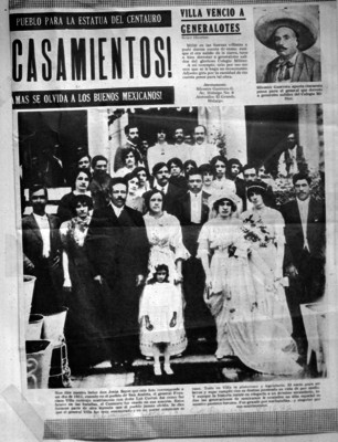 Francisco Villa con su esposa Luz Corral durante su boda en el poblado de San Andrés, retrato de grupo