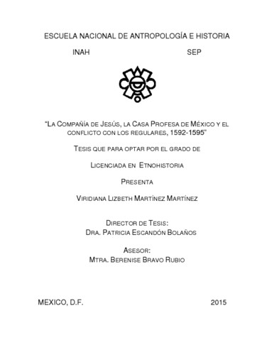 La compañia  de Jesús, la casa profesa de México y el conflicto con los regulares, 1592-1595