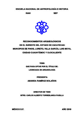 Reconocimientos arqueológicos en el sureste del Estado de Zacatecas: municipios de Pinos, Loreto, Villa García, Luis Moya, Ciudad Cuauhtémoc y Ojocaliente