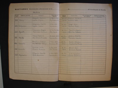Cuadernillo del libro de bautismos
