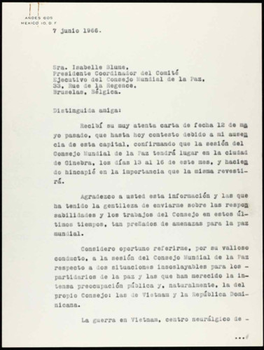 Vida laboral del general Lázaro Cárdenas: Confirmación de la sesión del Consejo Mundial de la Paz