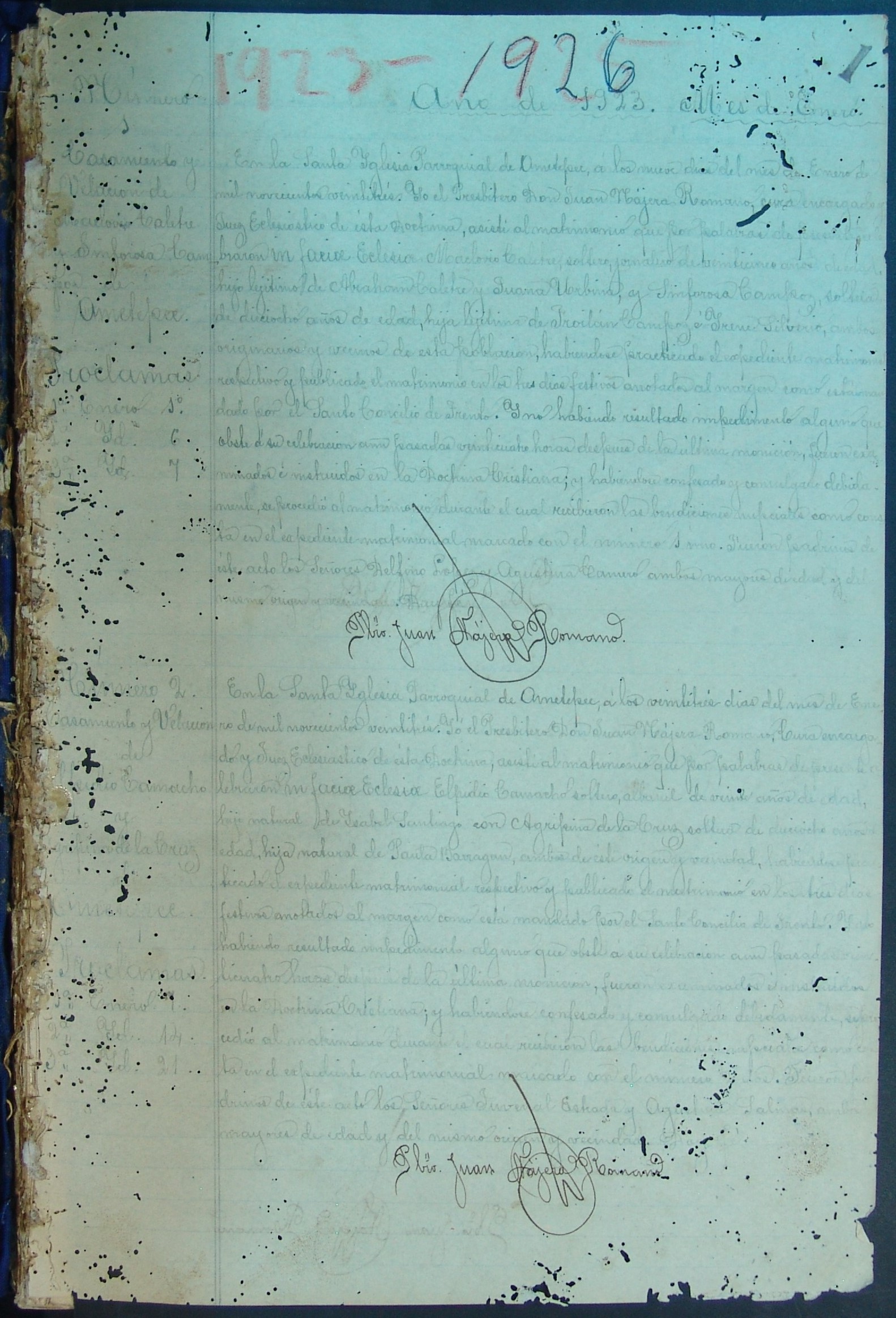 Libro 16. Matrimonios, 1923-1926. Archivo Parroquial de Santiago Apóstol. Sección Sacramental 