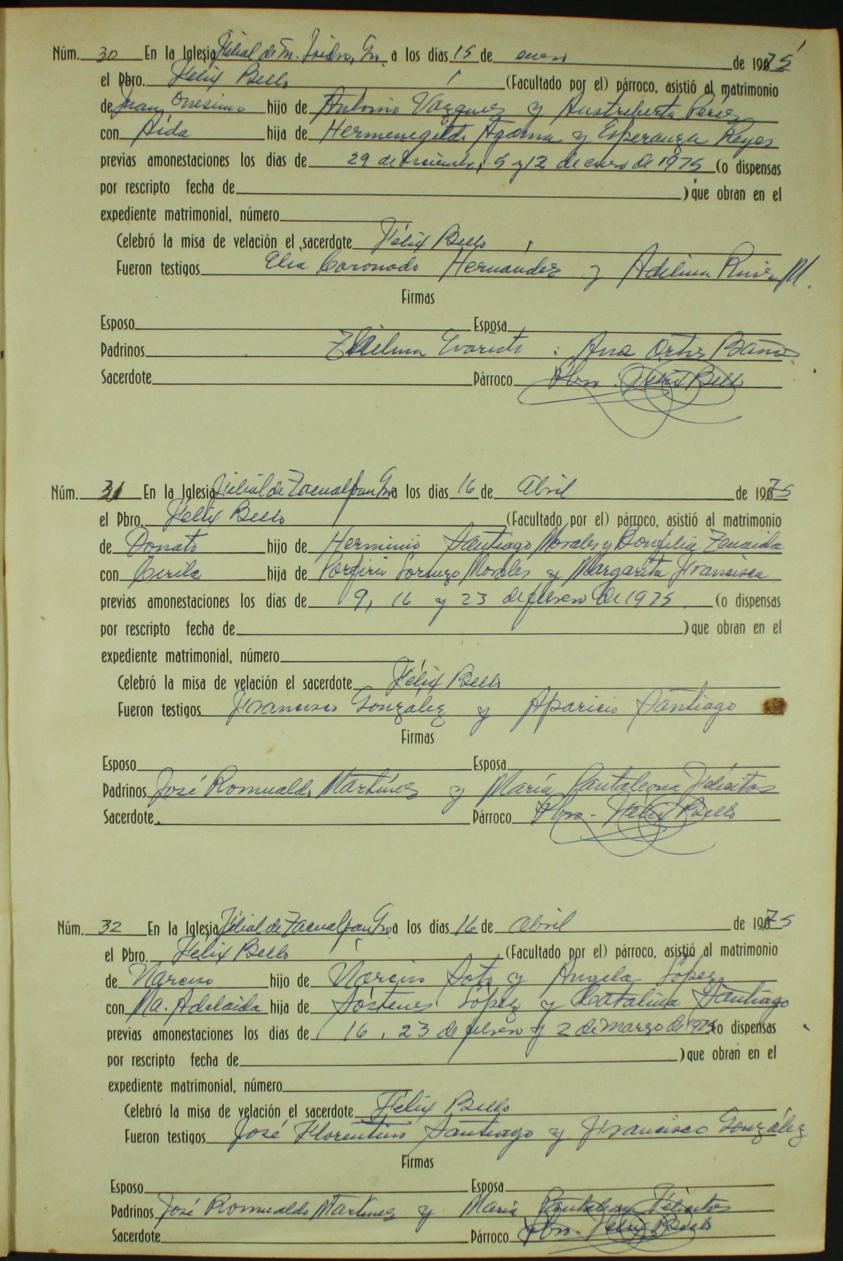 Libro 32. Matrimonios, 1975. Archivo Parroquial de Santiago Apóstol. Sección Sacramental 