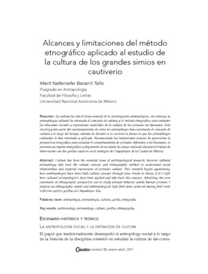 Alcances y limitaciones del método etnográfico aplicado al estudio de la cultura de los grandes simios en cautiverio