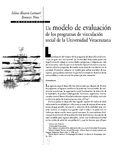 Un modelo de evaluación de los programas de vinculación social de la Universidad Veracruzana