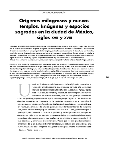Orígenes milagrosos y nuevos templos. Imágenes y espacios sagrados en la ciudad de México, siglos XVII y XVIII