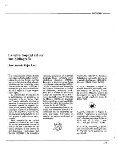 La selva tropical del sur: una bibliografía