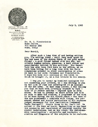 Letter from Manuel del Castillo Negrete to Harold Plenderleith