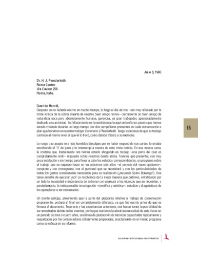 Carta de Manuel del Castillo Negrete a Harold Plenderleith