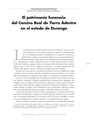 El patrimonio funerario del Camino Real de Tierra Adentro en el estado de Durango