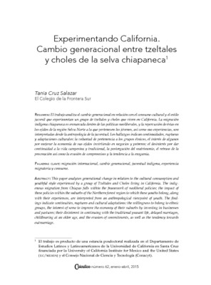 Experimentando California.  Cambio generacional entre tzeltales y choles de la selva chiapaneca