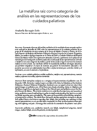 La metáfora raíz como categoría de análisis en las representaciones de los cuidados paliativos