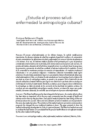 ¿Estudia el proceso salud-enfermedad la antropología cubana?